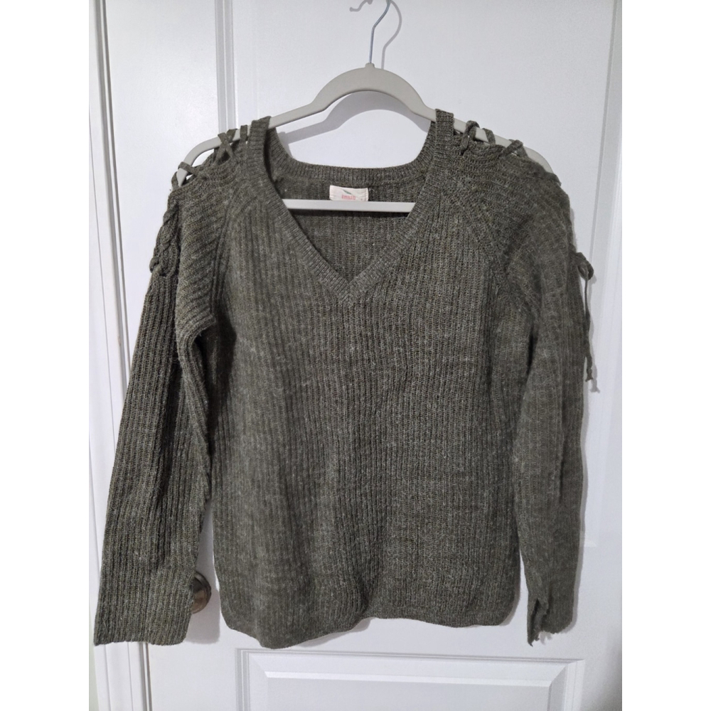 Hummingbird Knit Sweater Womens S Forest Green Semi Cold Shoulder Granola
